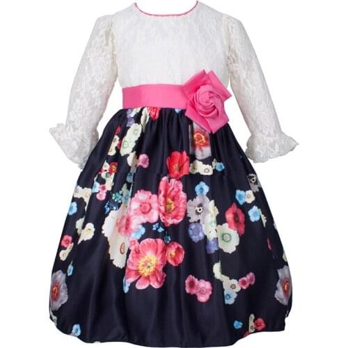 Yatheen Girls Lace/Floral Three Quarter Fit-And-Flare Dress Kids Party Dresses
