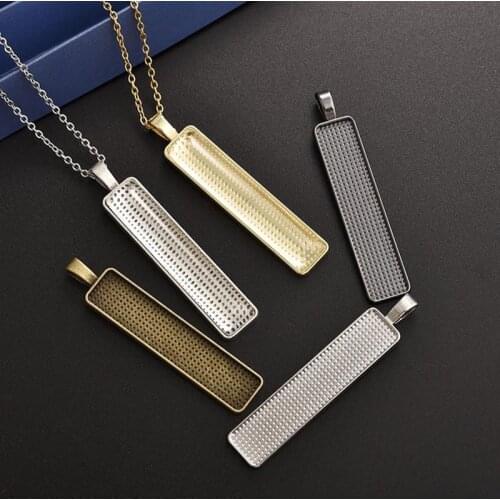 Fashion Cameo Rectangle Bezels Blank Handmade Pendant DIY Cabochon Base Setting For Unisex Jewelry Making Accessories Supplies