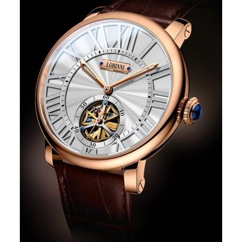 Lobinni Mens Automatic Watch Mechanical Casual Business Waterproof Tourbillon Skeleton Watches Mens Relogio Masculino dropship