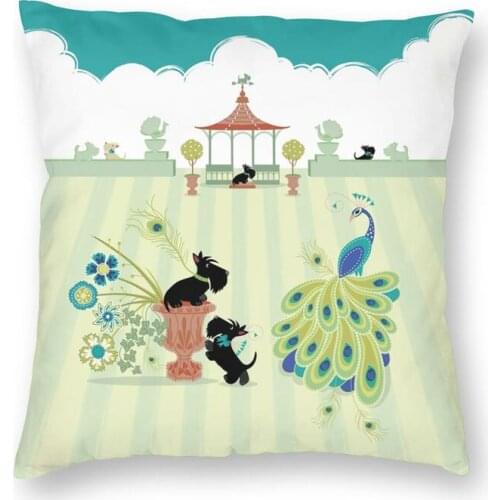 Scotties And Peacocks Cushion Cover 40x40 Home Decor 3D Printing Scottish Terrier Dog Throw Pillow For Car Double-Sided