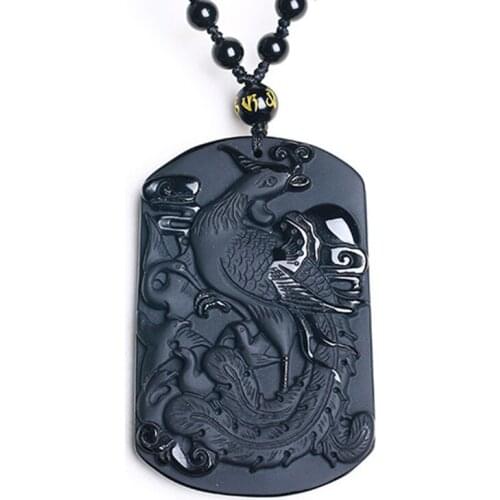 Drop Shipping Black Obsidian Phoenix Pendant Lucky Pendants Necklace Queen Pendant Women Jewelry Jade Jewelry