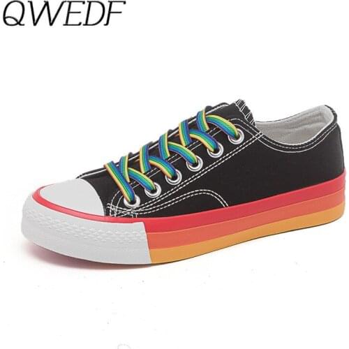 QWEDF 2019 Spring Womens Vulcanize Shoes Fashion Wild light Canvas flat Shoes Ladies Casual Low Lace-up Fashion Sneakers Z2-87