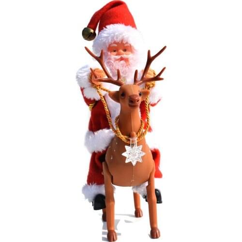 Christmas Plush Toys Gift Electric Santa Claus Riding a Deer Music Box Player Decoration Toy