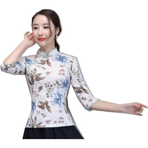 Shanghai Story Womens Chinese Blouses Chinese Tops Cheongsam Shirt Traditional Chinese Qipao Shirt