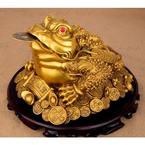 20 CM # ROOM HOME business company efficacious Talisman Money Drawing GOLD JIN Chan copper FENG SHUI Mascot statue + base