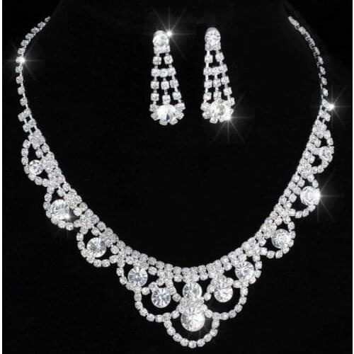Earrings wedding necklace Bridal Bridesmaid Jewelry Sets wedding jewelry Inspired Crystal Tennis Statement Necklace Set