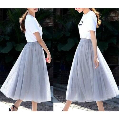 Vintage Tulle Skirt Summer Ball Gown Skirts Women Multi Layer Tulle Pleated Retro High Waist Long Maxi Tutu Skirt Jupe Longue