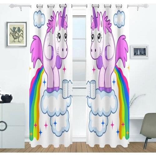 High Quality Cute Unicorn Blackout Curtain For Bedroom Kitchen Curtains For Living Room Cartoon Cortinas Fabric Window Curtain