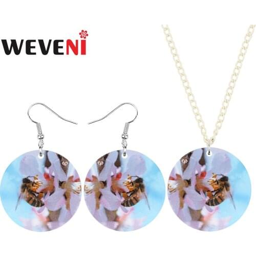 WEVENI Acrylic Round Honeybee Bee Flower Jewelry Sets Cute Insect Animal Earrings Necklace For Women Girls Kid Charms Party Gift