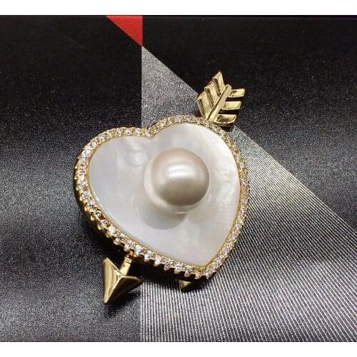 Natural shell brooch love for women 2018 fashion pink inlaid zircon brooch wedding brooch brand jewelry