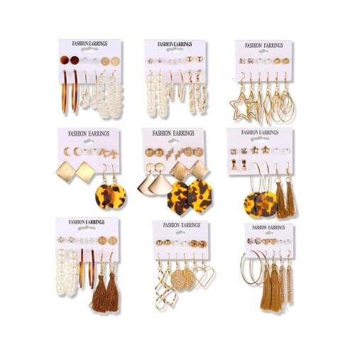 New fashion Set of tassel earrings boho leaf geometry 6 pairs of stud earrings For Women girl Accessories jewelry wholesale