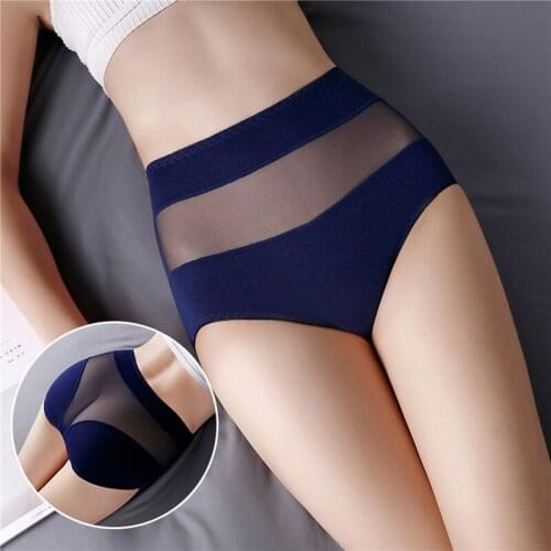 High Waist Women Panties Ladies Sexy Net Cloth Splicing Lingerie Female Cotton Stretch Panties Women Soft Briefs New