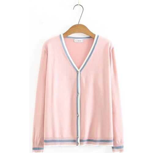 Oversize Cardigan for women 2021 spring autumn V-neck patchwork black pink sky blue knitted Ladies sweater