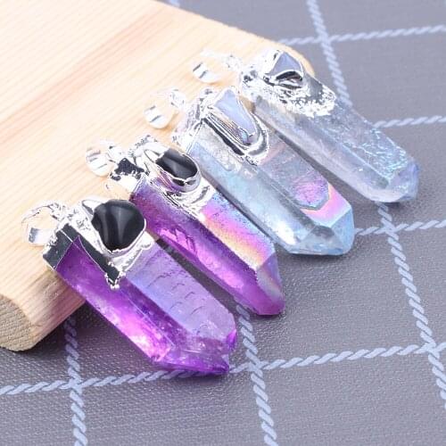 1PC Obsidian Citrines stone Jewelry Crystal pendants natural Natural Column Pendant Colored Column Crystal Necklace