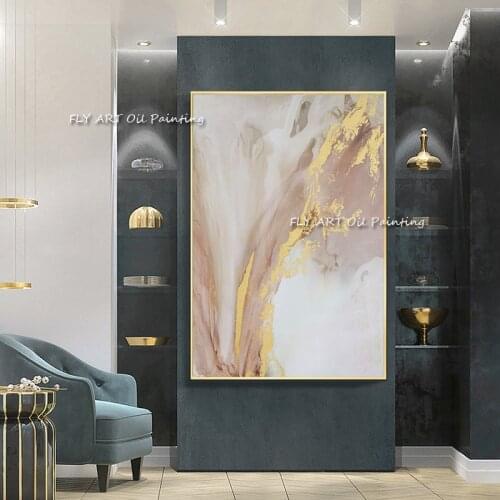 100% Handmade Modern Abstract Landscape pink oil painting acrylic gold foil Hand paintings on canvas Large Home Decor wall art
