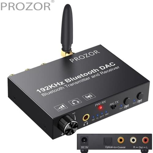 PROZOR 192KHz Bluetooth Transmitter Receiver DAC Digital to Analog Audio Converter Optical Coaxial to RCA 3.5mm Audio Adapter