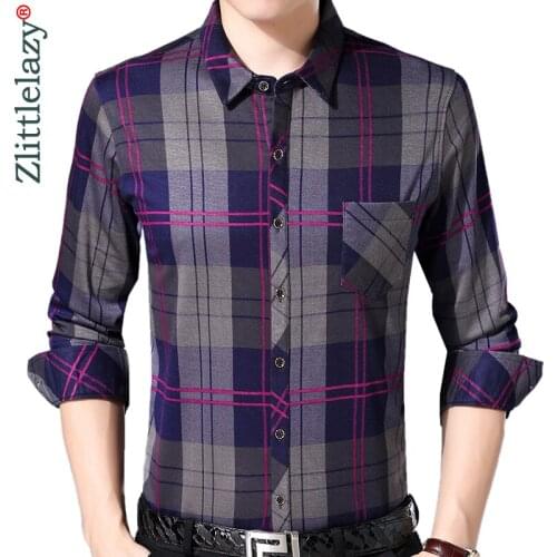 2020 Brand Casual Plaid Autumn Long Sleeve Slim Fit Men Shirt Streetwear Social Dress Pocket Shirts Mens Fashions Jersey 02106