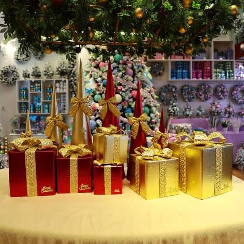 2021 Navidad Christmas Decoration Fabric Gift Box Gold Silver Red Series Scene Decoration Window Cheistmas Ornaments