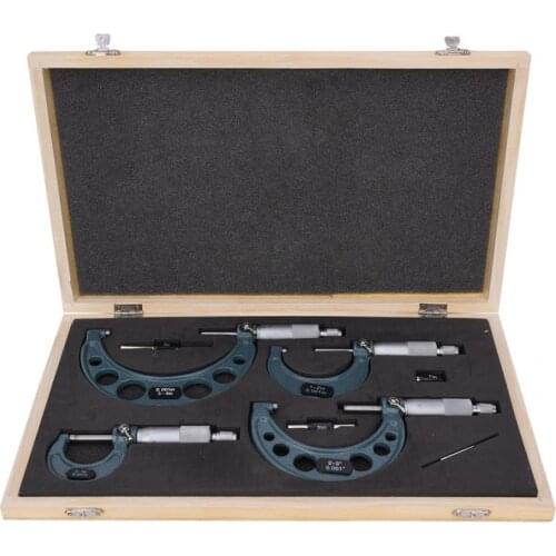 4Pcs Imperial Micrometer Caliper 0-1in/1-2in/2-3in/3-4in Measure Range Outside Micrometer 0.0001 High Accuracy OD Measuring Tool