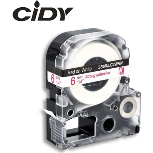 6mm Red on White SS6RW LC-2WRN adhesive ribbon label tape for kingjim/epson label maker LW300 LW400 LW-600P