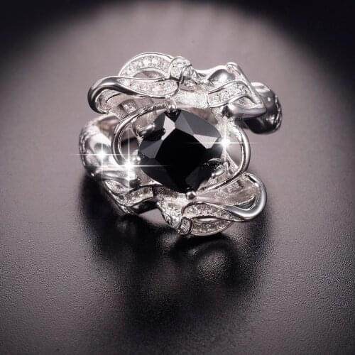 Promotion!!! Wedding Ring Jewelry Mermaid Ring Black Birthstone 925 Sterling Silver for Women Size 5-10 Drop shipping