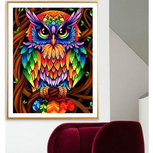 Diy 5D Diamond Painting Owl Color Animal Cross stitch Kit Full Diamond Embroidery Mosaic Picture With Rhinestones Decor Gift