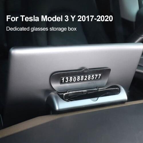 Car Glass Holder Dashboard Sunglasses Storage Box with Parking Number for Tesla Model 3 Y 2017-2021 Car Interior Accessories