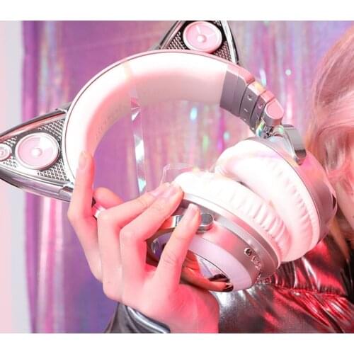 Original Brookstone Cat ears Wireless bluetooth headphone Ariana Grande signature Silver RGB Luminescence girl game headset