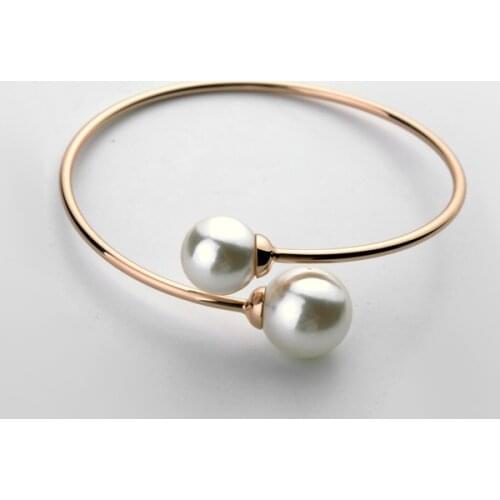 AAA Fashion double pearl cuff opening bracelet&bangle italina brand gold C bangle for women