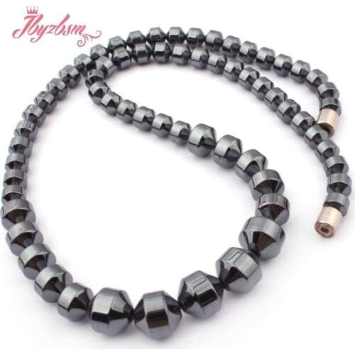 6mm-10mm Black Taper (No Magnetic) Hematite Natural Stone Beads For Woman Tribal Fashion Jewellery Necklace 17" Free Shipping