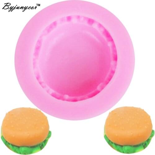 Byjunyeor M411 Macaroon hamburger Epoxy UV Resin mold fondant cake molds soap chocolate mould for the kitchen baking 4.7*1.2cm