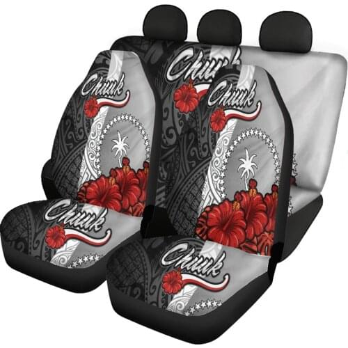 Chuuck Red Hibiscus Polynesian Design Front and Rear Car Seat Cover No Slip Sedan SUV Seat Pad Case Full Set Auto Supplies