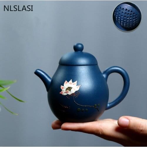 Chinese Authentic Yixing tea pot purple clay xishi teapot Hand painted zen lotus Tea set Raw ore beauty kettle 170ml