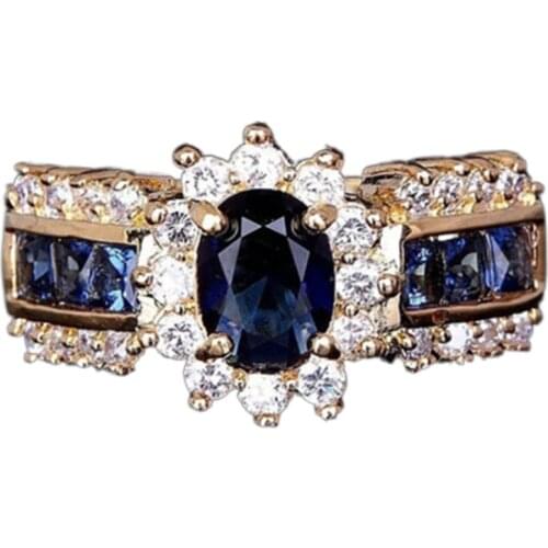 Zinc Alloy Gold Color Silver Color Red Blue Luxury Wedding Anniversary CZ Prong Setting Cocktail Party Rings for Women