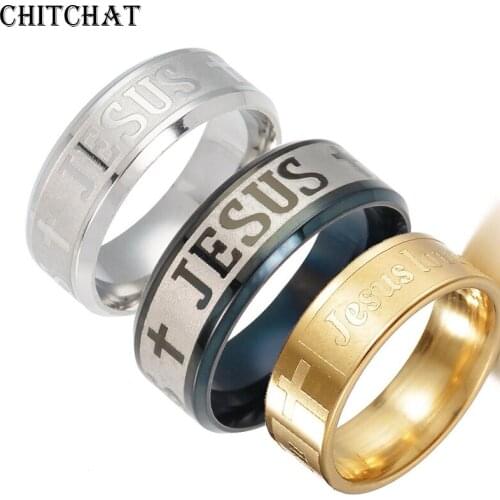 Jesus Cross Ring 316L Stainless Steel Blessing Jesus Love You Prayer Finger Rings Fashion Religious Jewelry Gift