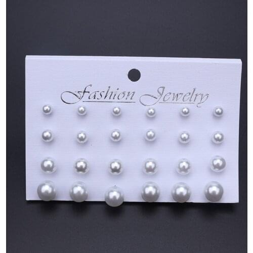 Korean Women Earrings 12 Pair/Set Beige White Pearl Simple Fashion Earrings Wedding Jewelry For Gift Valentines Day gift