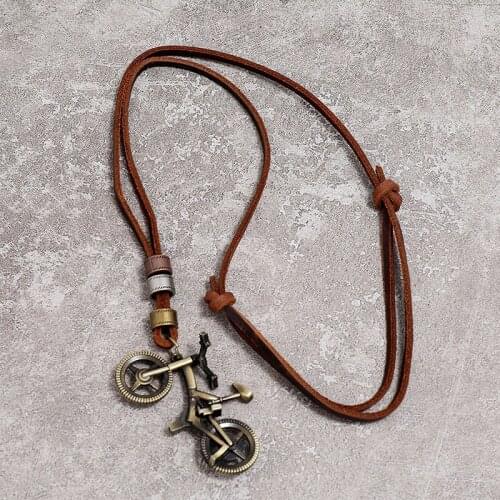 Leather Bike Bicycle Pendants Necklaces for Men Women Long Sweater Chain Fashion Jewelry Hippie Rock Female Male Gift Wholesale