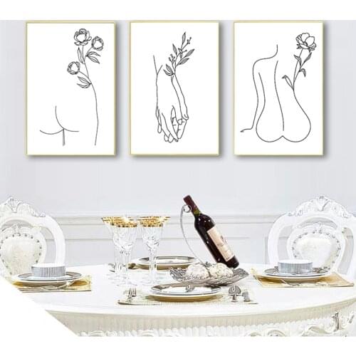 Minimalist Print Nordic Picture Living Room Decor Hand Line Drawing Wall Art Abstract Poster Women Body Canvas Painting Flower