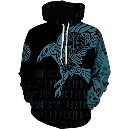 New 2021 Autumn/Winter Vintage Print Eagle Vikings Hooded Men Sweatshirts Casual Coats Hip Hop Fashion Jacket Streetwear Hoodies
