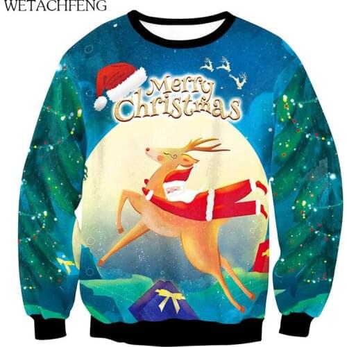 2020 Mens Ugly Christmas Sweaters Funny Elk Santa 3D Printed Autumn Winter Crewneck Tops Jumpers Unisex Sweatshirts Coat