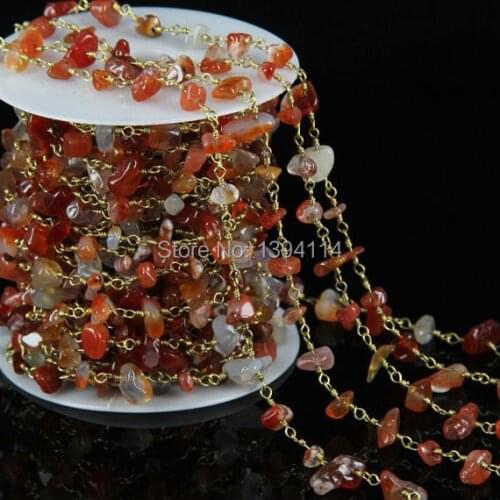 Natural Red Onyx Chips Beaded Chain, Wire Wrapped Chip Beads DIY Chain