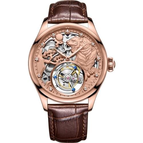 2021 NEW Tourbillon Watch Automatic Mechanical Hollow Tiger Embossed Top Business Men Watches Personality Punk Tough Guy Watches