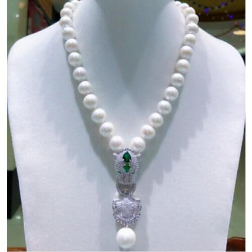 Charming 12-15mm Natural White Pearl Pendant Necklace 18"