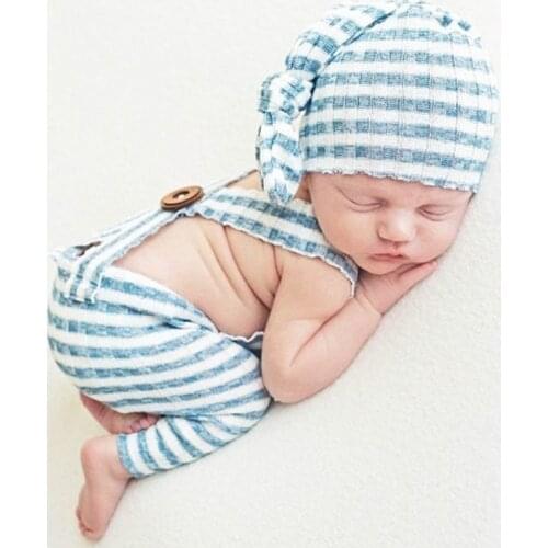 Newborn Photography Clothing Infant Knot Hat+Overalls 2Pcs/Set Baby Photo Props Accessories Studio Newborn Shooting Clothes