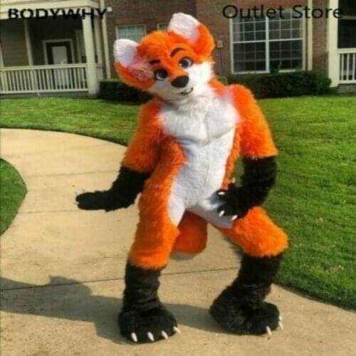 Orange Long Fur Husky Fox Dog Fursuit Mascot Costume Fancy Dress Cosplay Cartoon Outfit Carnival Halloween Xmas Easter Ad Clothe