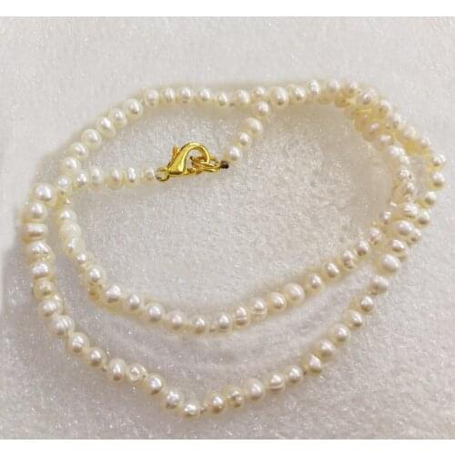 Women fashion Jewelry 2-4mm White pearl gold clasp Necklace natural freshwater pearl gift 16'' 40cm