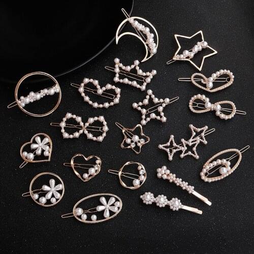 Simple geometry hairpin sweet temperament metal hair ornaments handmade pearl bride hair ornaments dress accessories