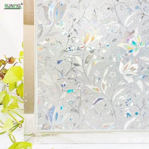 Rainbow Window Film Privacy 3D Decorative Glass Vinyl Adhesive Film Stained Static Cling Heat Control Window Sticker for Home