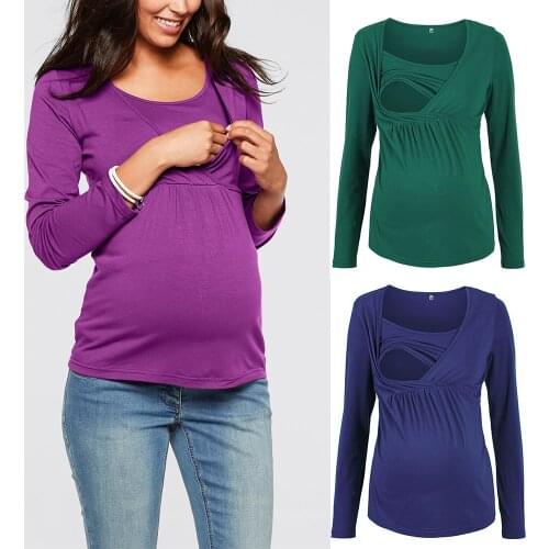 Plus Size S-5XL Womens Nursing Long Sleeves Tshirt Breastfeeding Maternity Tops Casual Clothes Ropa Maternal