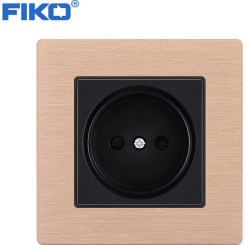 FIKO EU/Russia Household Standard wall power Socket , Champagne gold-Black Aluminium Alloy Panel Electrical Outlet 86mm * 86mm